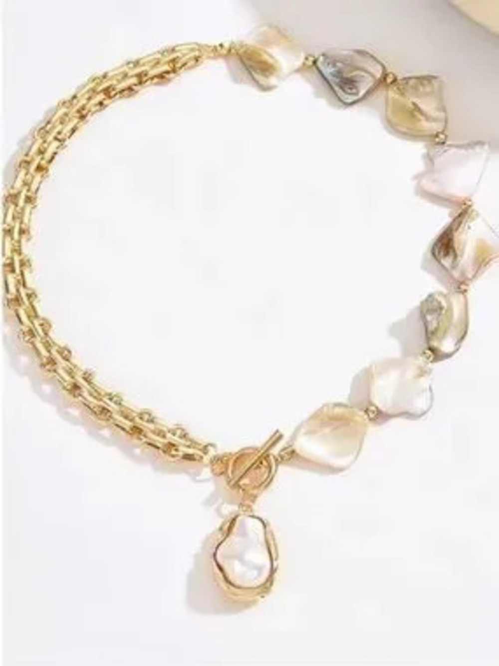 Gold and Cream Baroque Pearl Multi-Chain Necklace